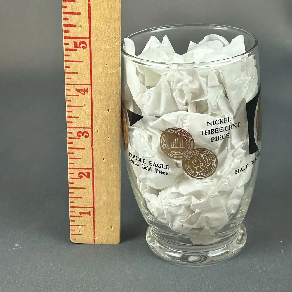 CERA Glasses Gold Black COINS by Bob Wallack MCM Tumbler Set of 6 NOS 1963